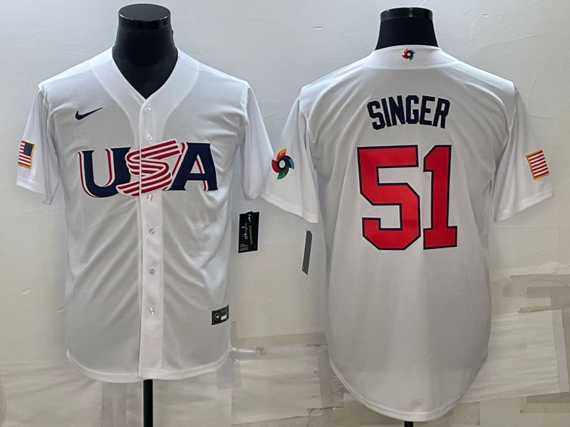 Men 2023 World Cub USA #51 Singer White Nike MLB Jersey9->more jerseys->MLB Jersey